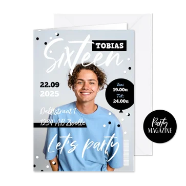 Uitnodiging verjaardag magazine cover confetti foto